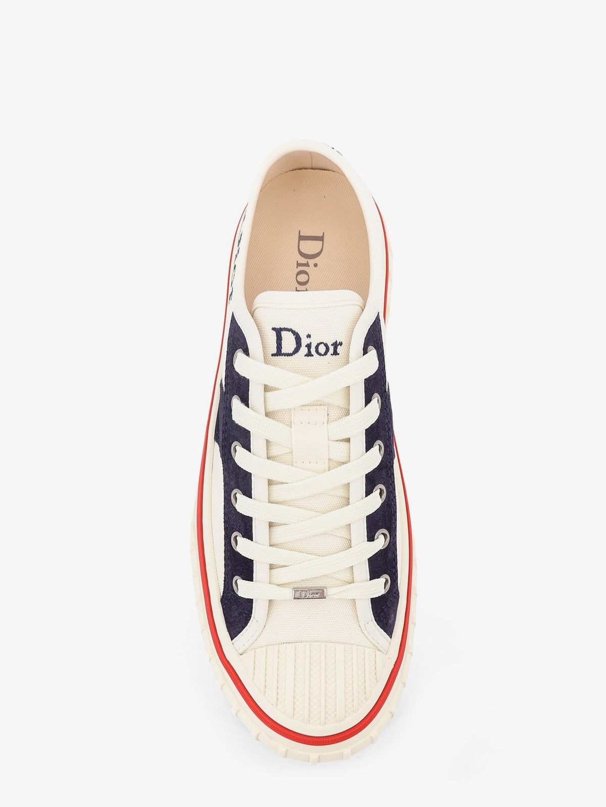 Christian Dior Lage sneakers met Dior-signatuur – Wit / Marineblauw