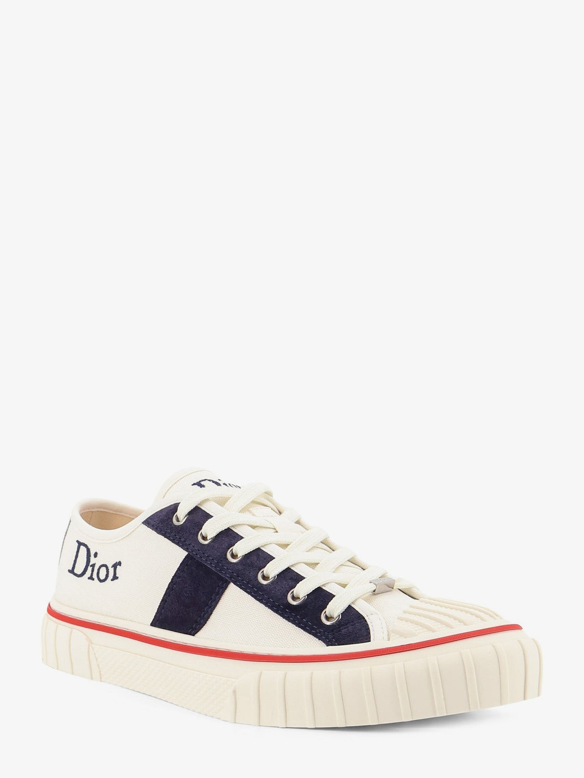 Christian Dior Lage sneakers met Dior-signatuur – Wit / Marineblauw