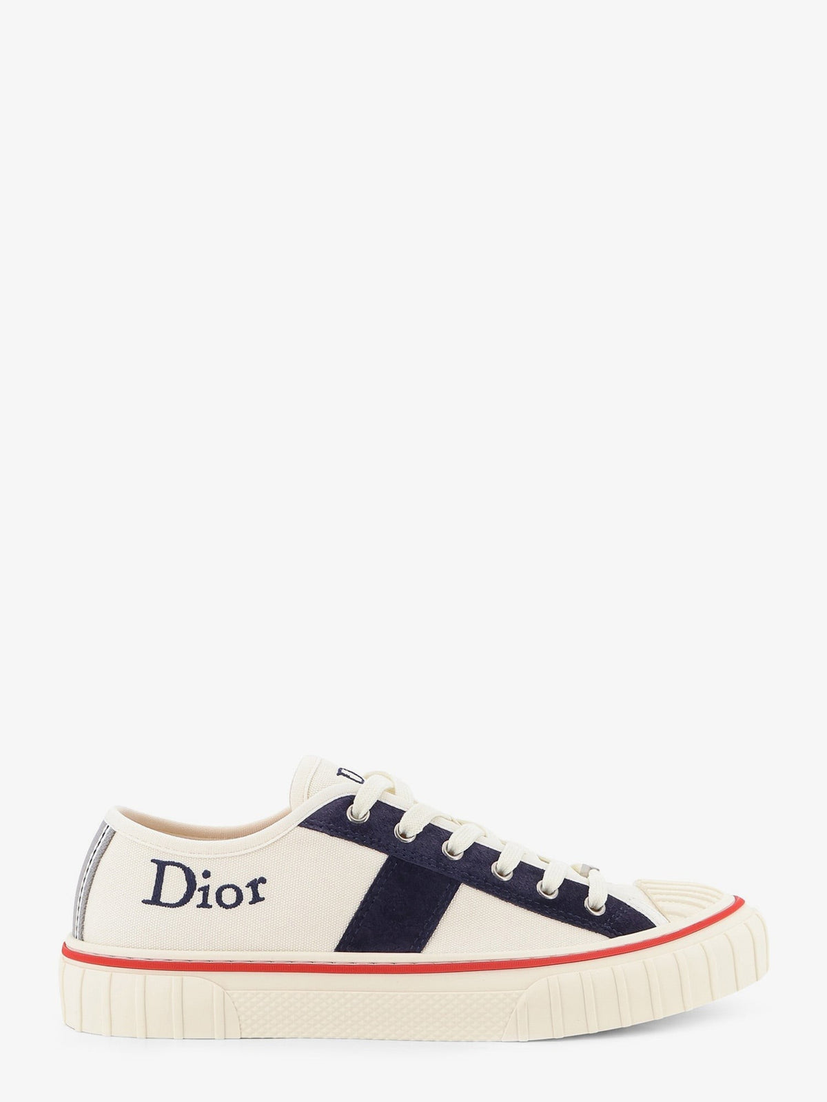 Christian Dior Lage sneakers met Dior-signatuur – Wit / Marineblauw