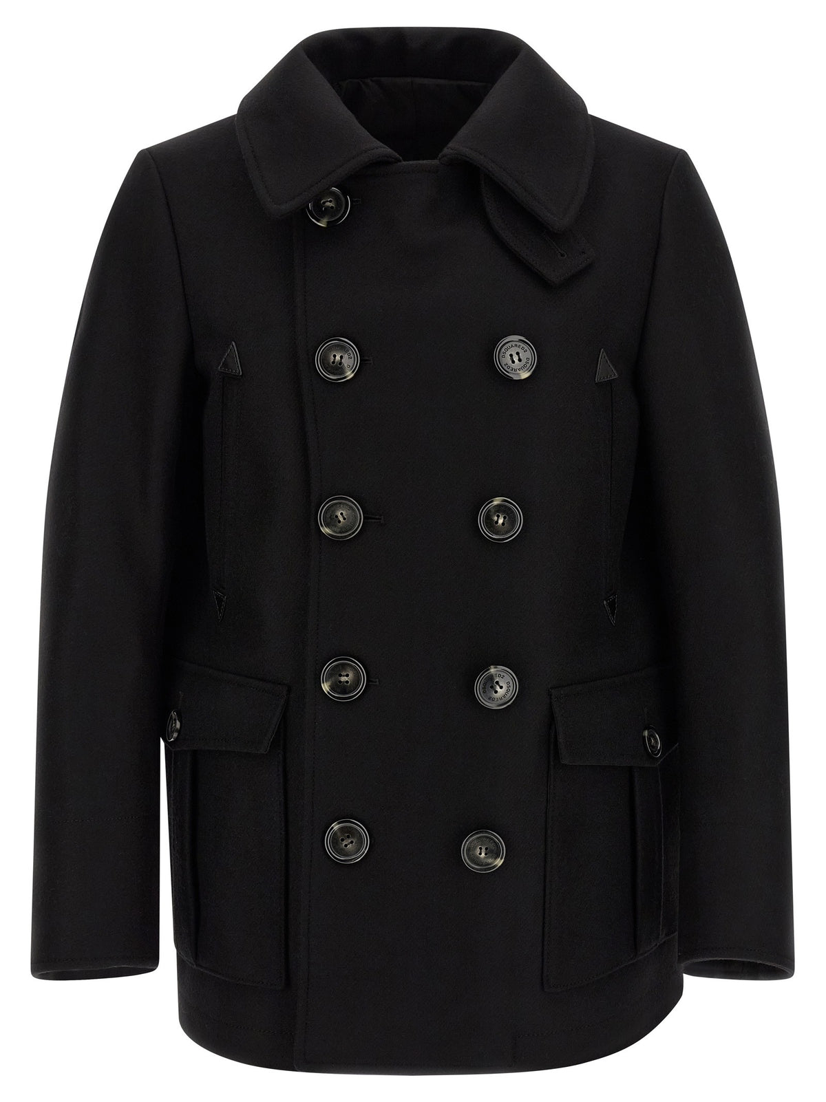 Dsquared2 Dubbelrij Wollen Jas – Zwart