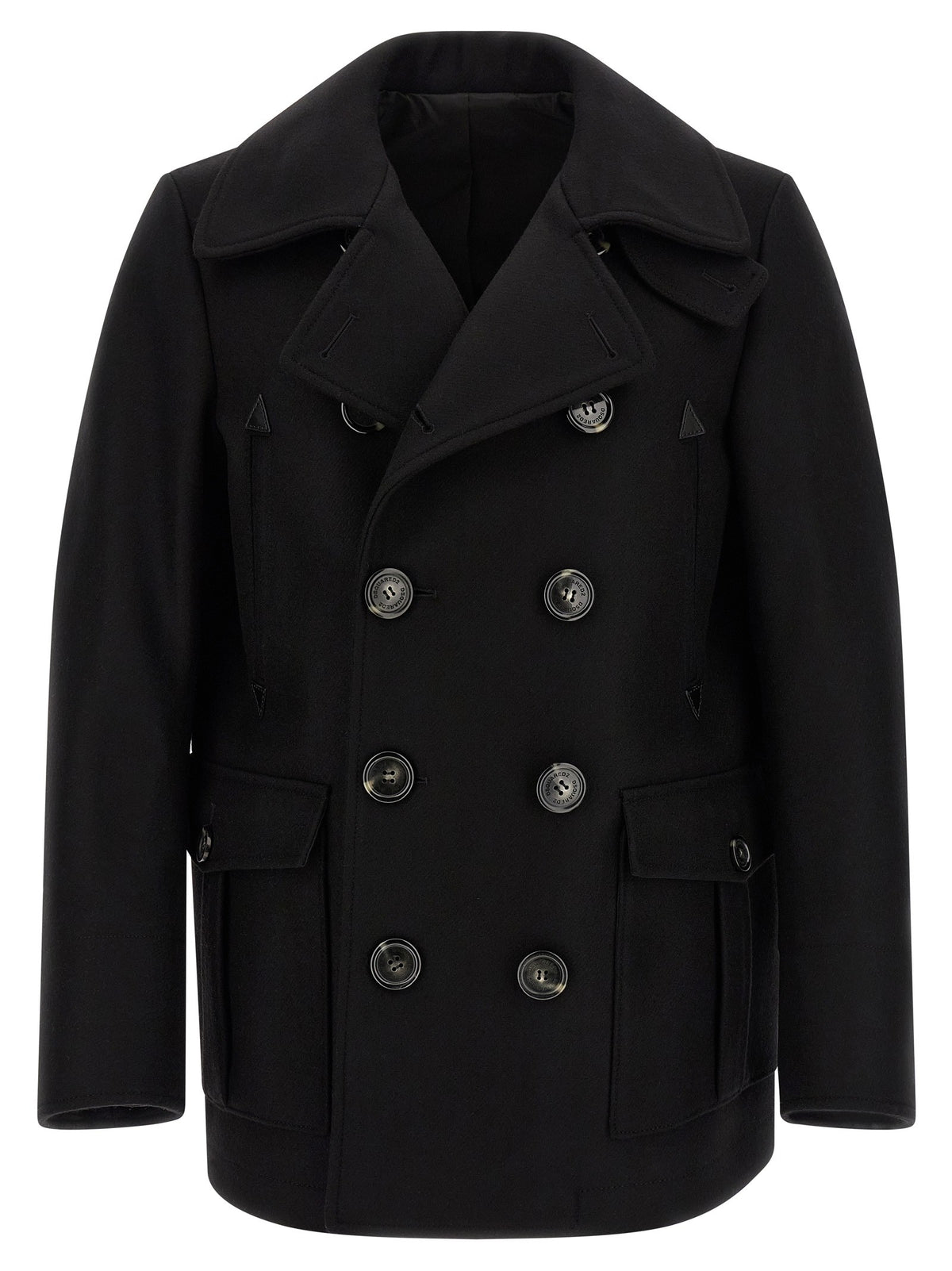 Dsquared2 Dubbelrij Wollen Jas – Zwart