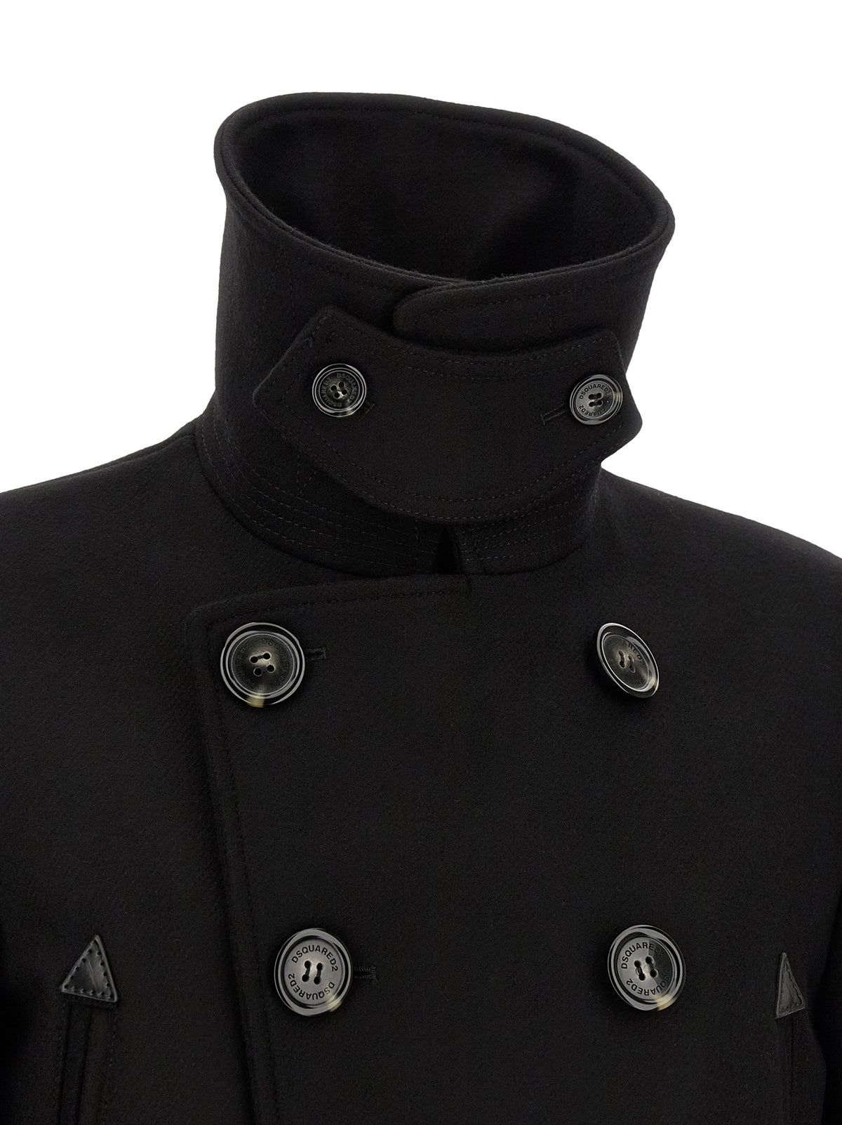 Dsquared2 Dubbelrij Wollen Jas – Zwart