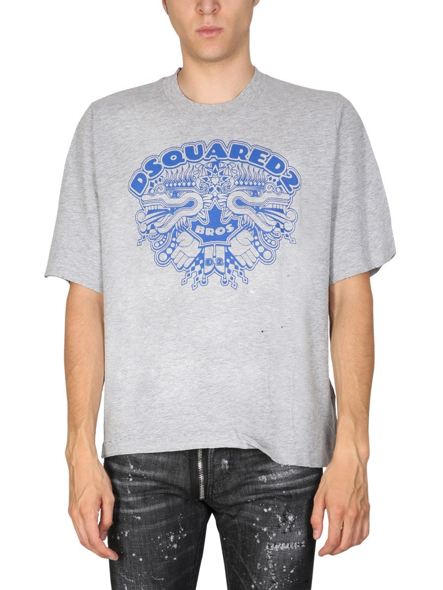 Dsquared2 Dragon Bros Voetbal T-shirt – Grijs
