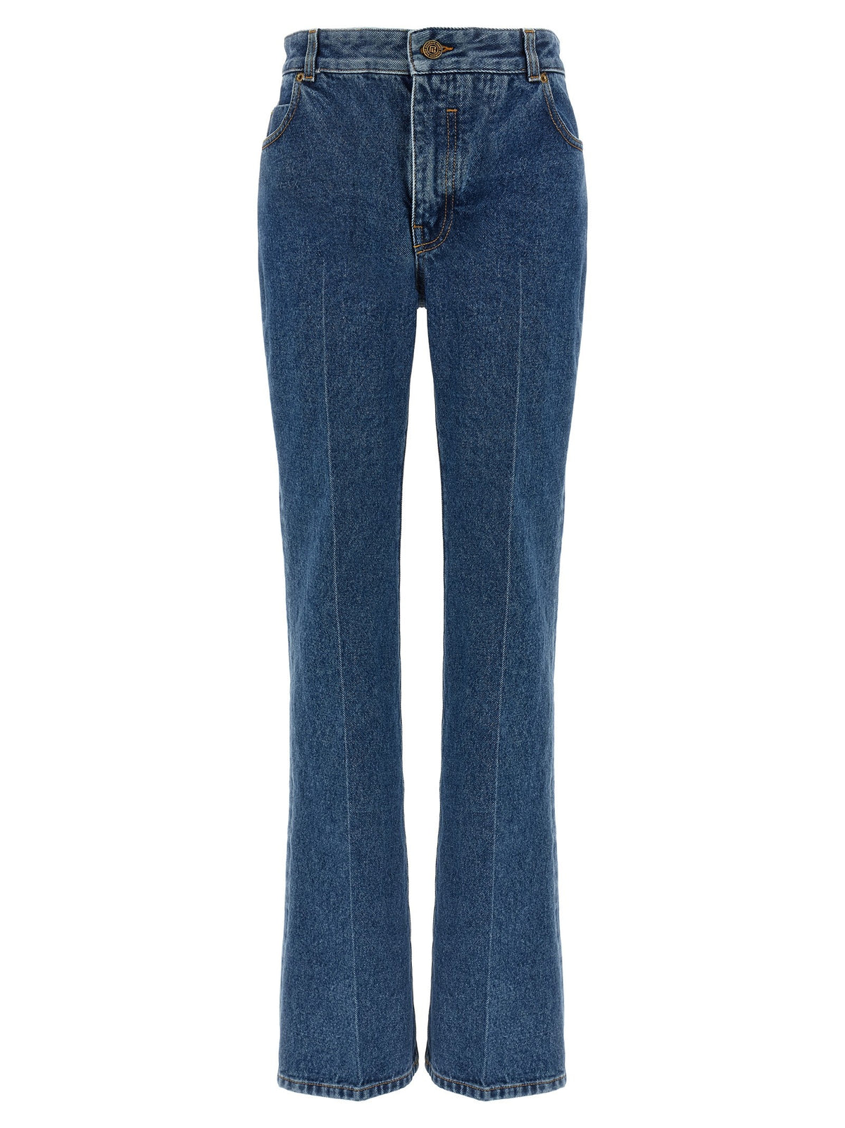 Balmain Rechte jeans met monogramborduursel – Middenblauw