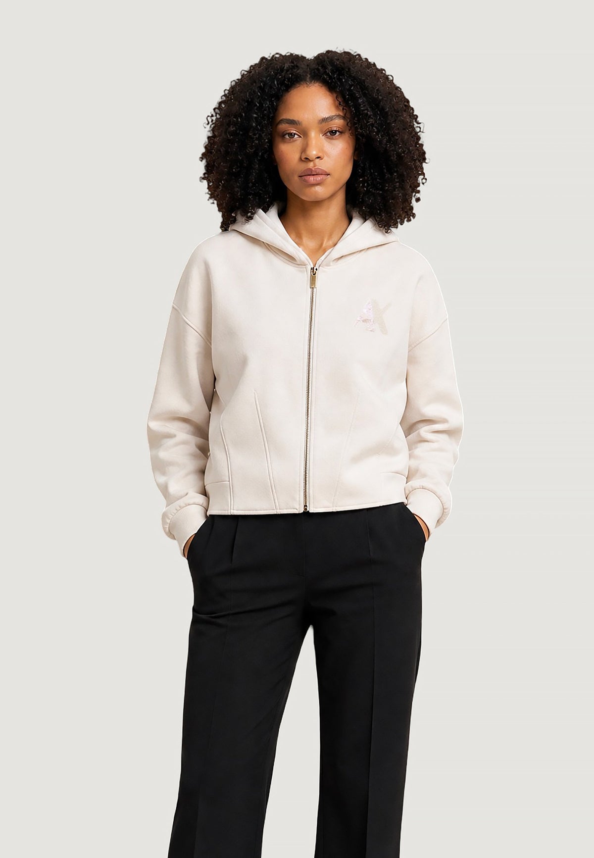 Armani Exchange Hoodie met Knoopsluiting – Beige