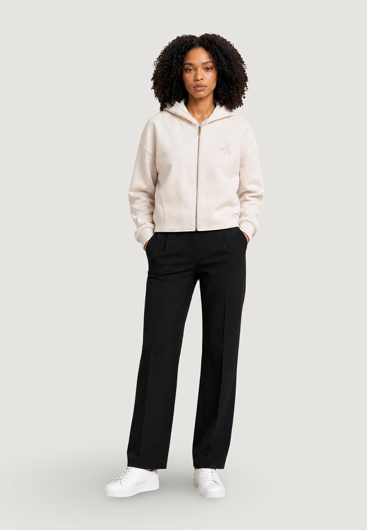 Armani Exchange Hoodie met Knoopsluiting – Beige