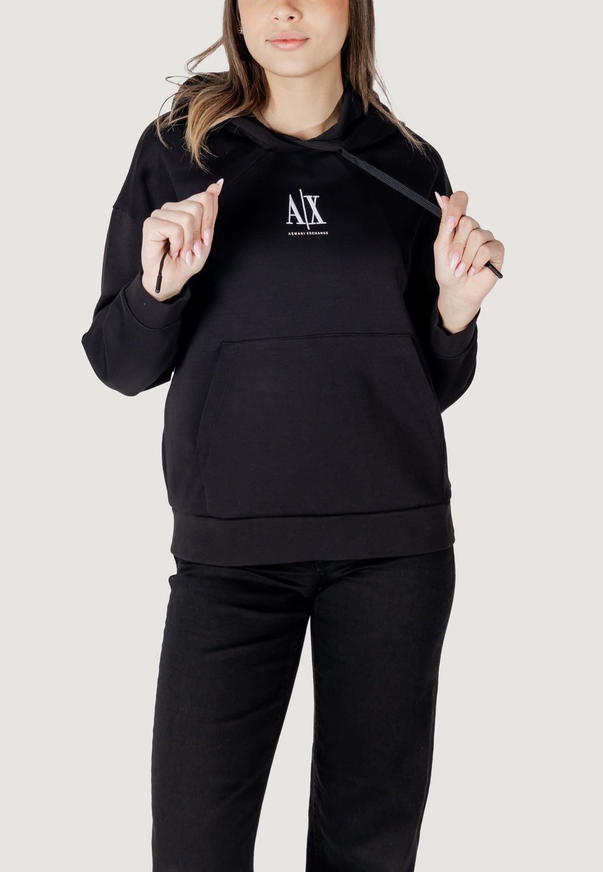 Armani Exchange Hoodie met Voorzakken Dames – Zwart