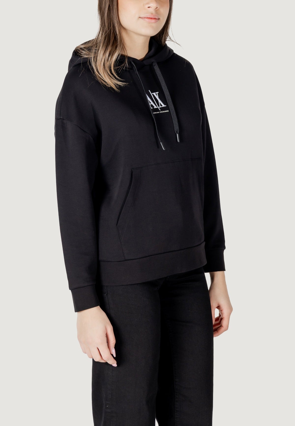 Armani Exchange Hoodie met Voorzakken Dames – Zwart