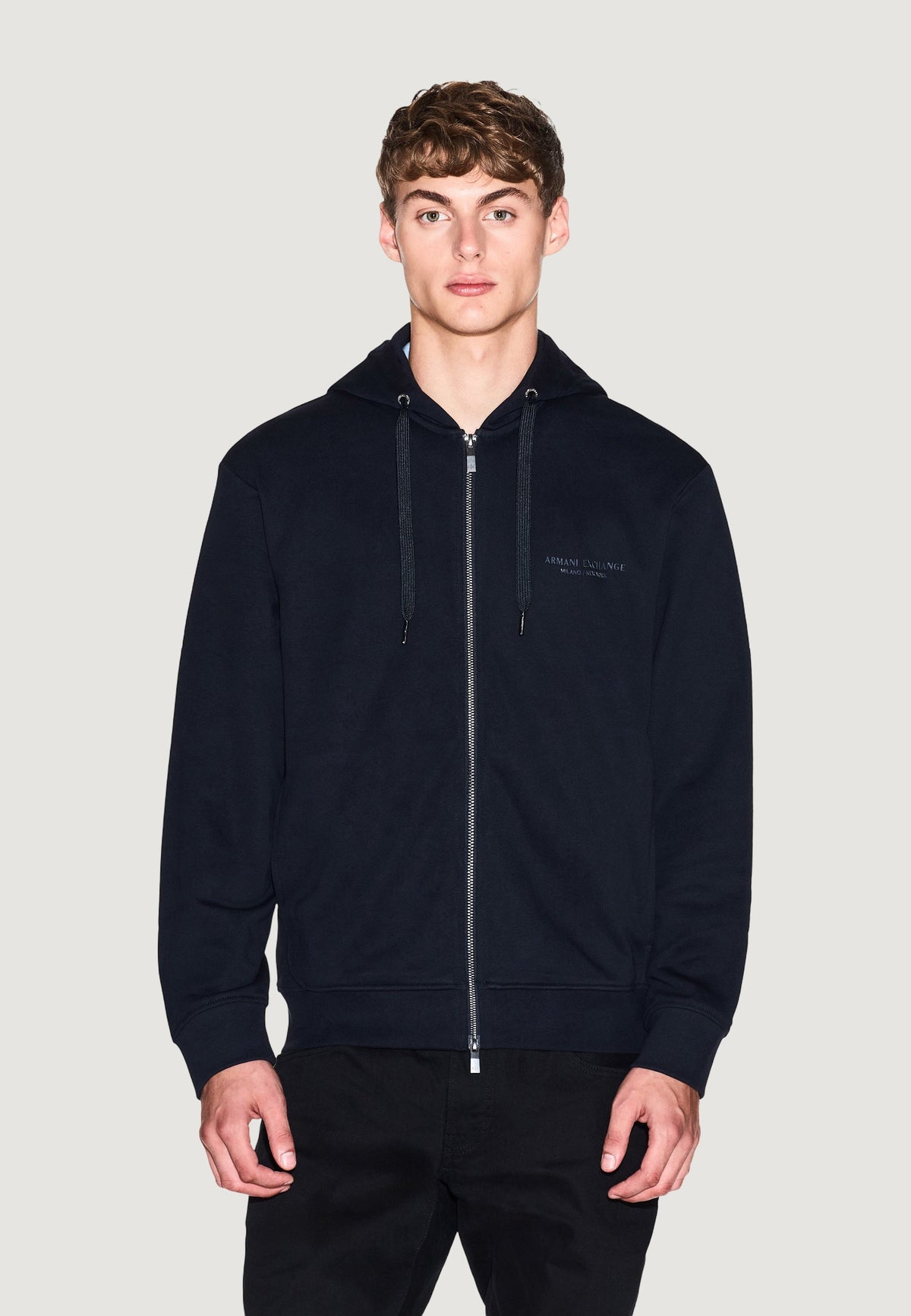 Armani Exchange Katoenen Hoodie met Voorzakken – Blauw