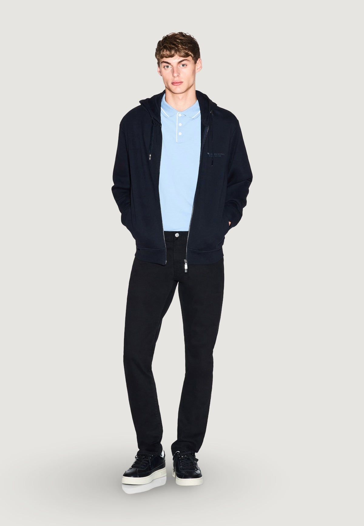 Armani Exchange Katoenen Hoodie met Voorzakken – Blauw
