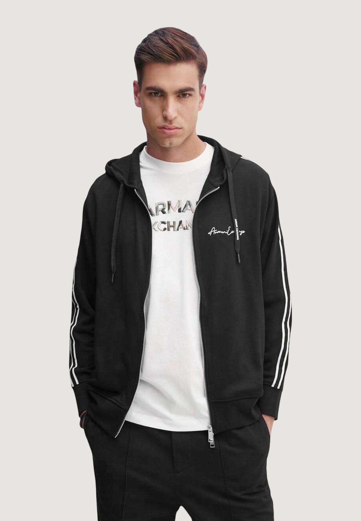 Armani Exchange Hoodie met Zijzakken – Zwart