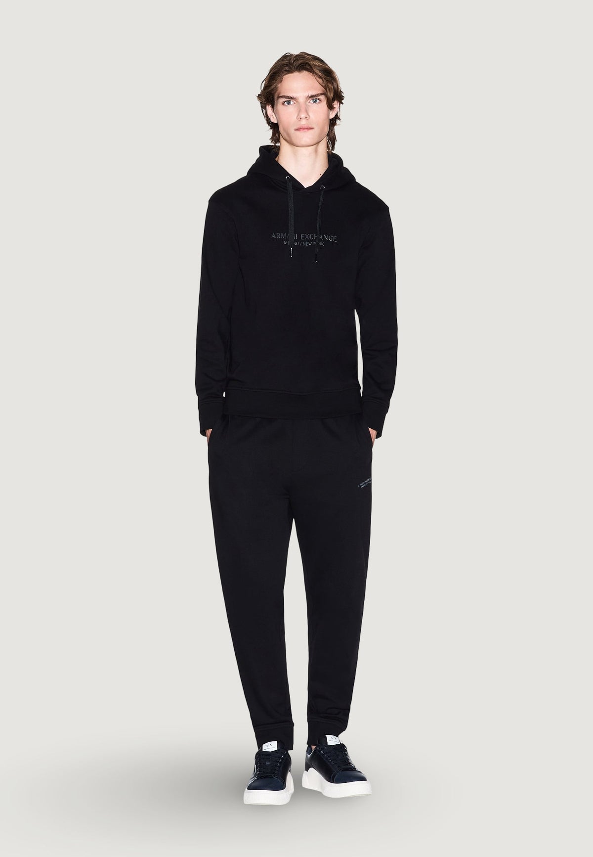Armani Exchange Katoenen Hoodie met V-hals – Zwart