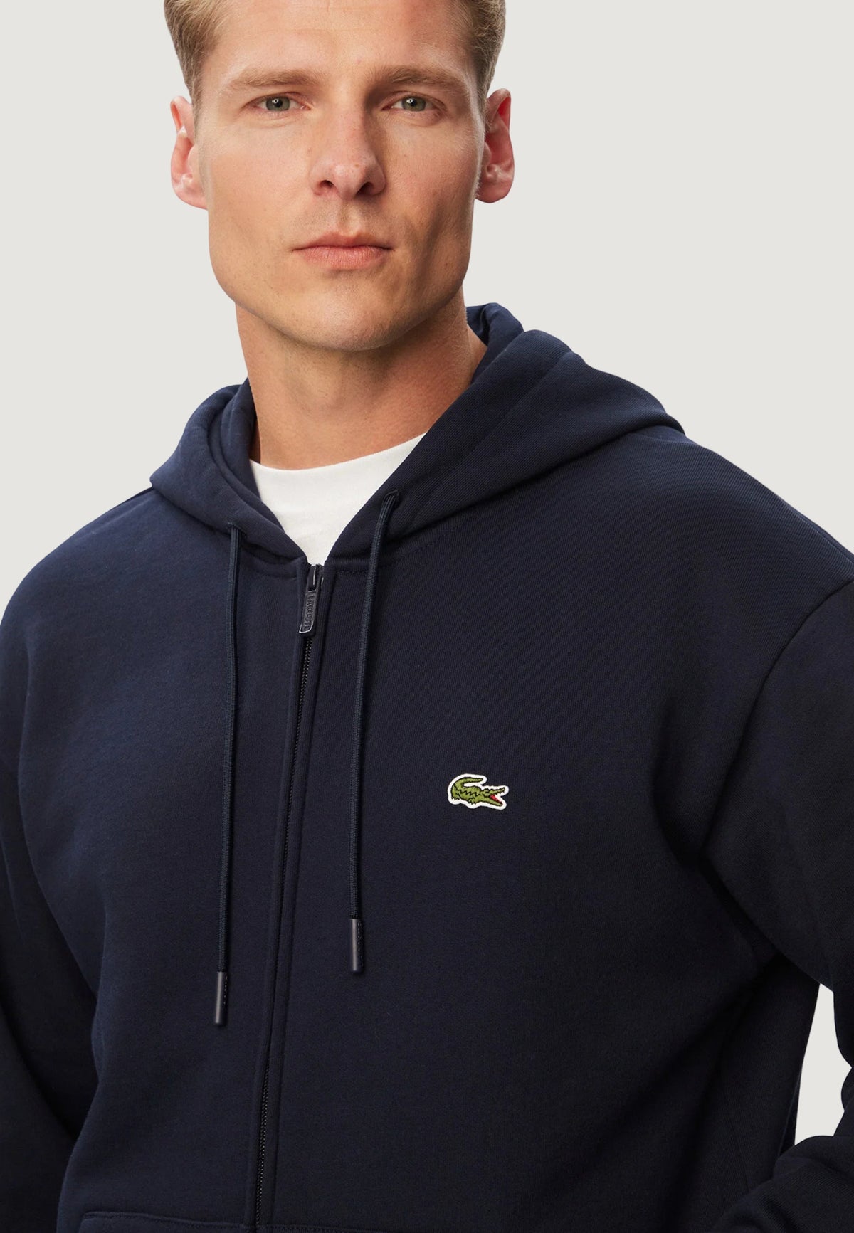 Lacoste Hoodie met rits en kangoeroezakken – Marineblauw