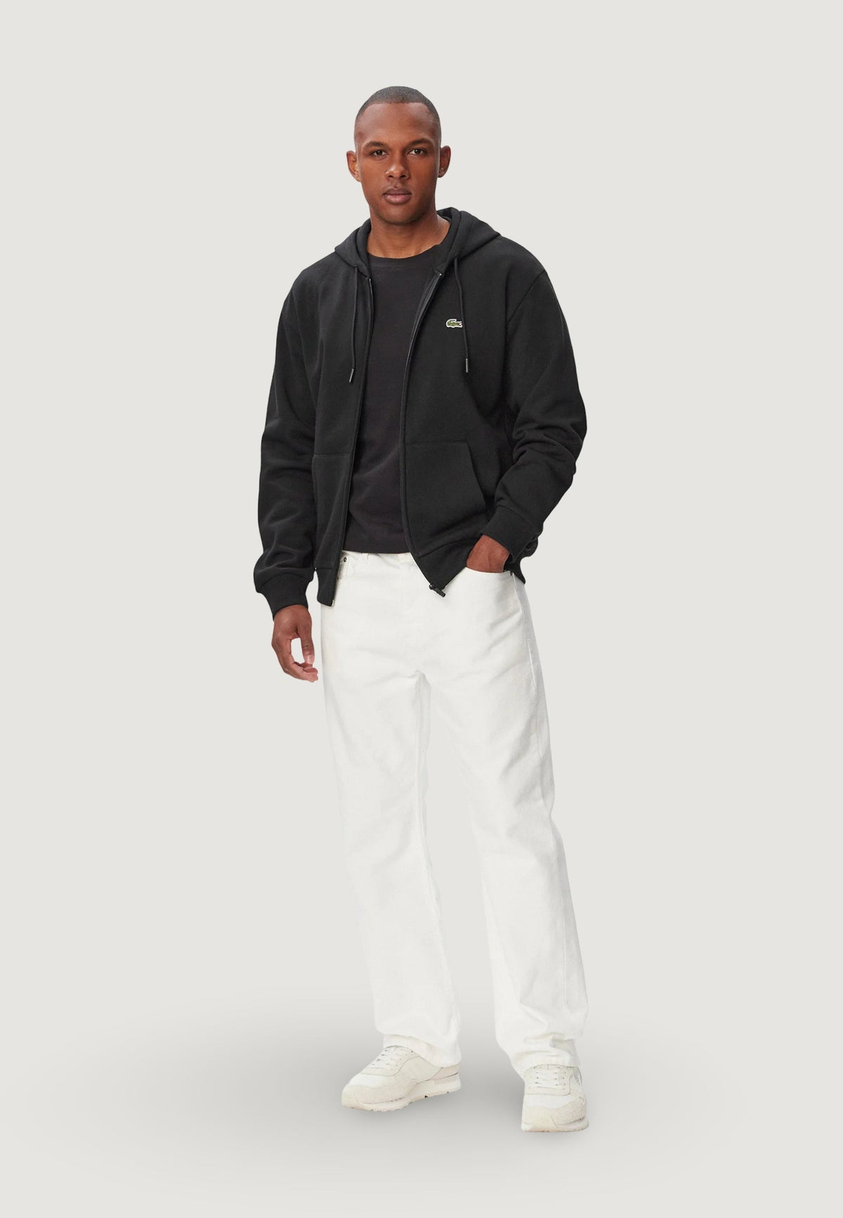 Lacoste Hoodie met rits en kangoeroezakken – Zwart