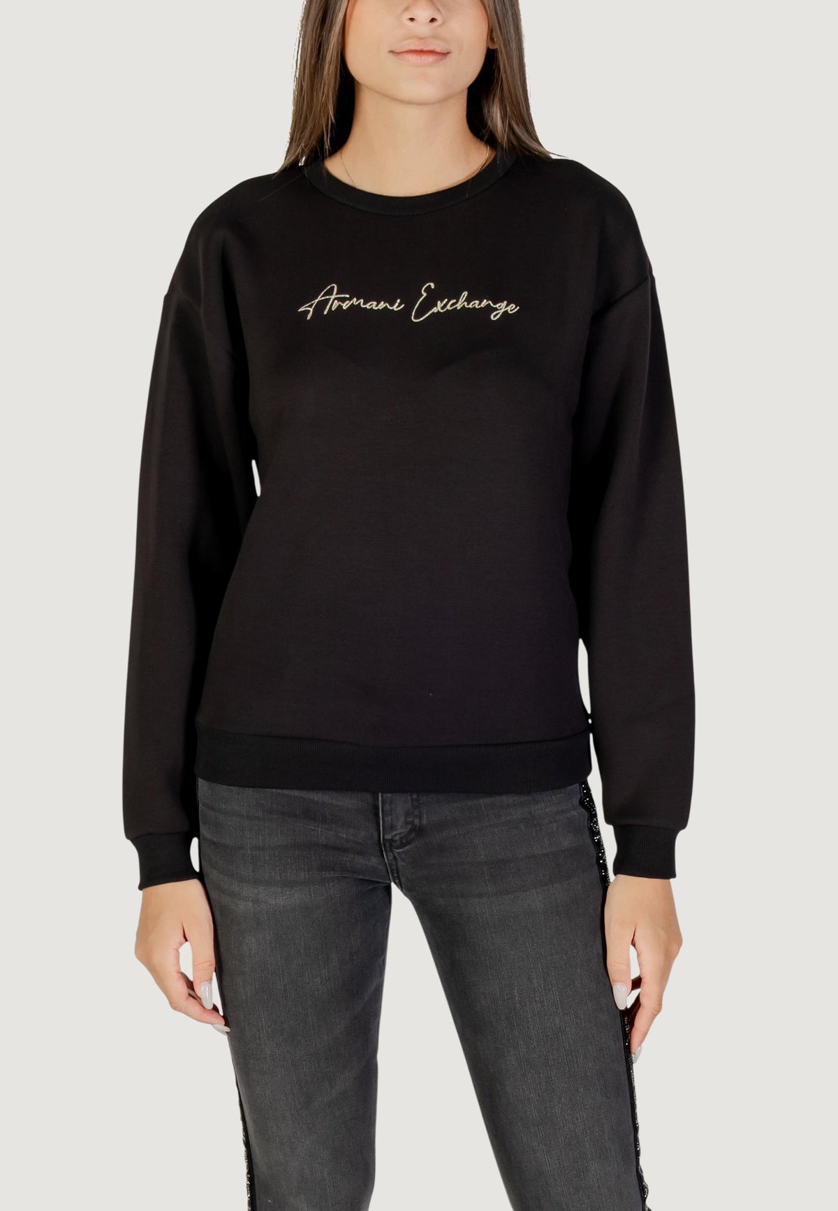 Armani Exchange Sweater met Print en Ronde Hals – Zwart