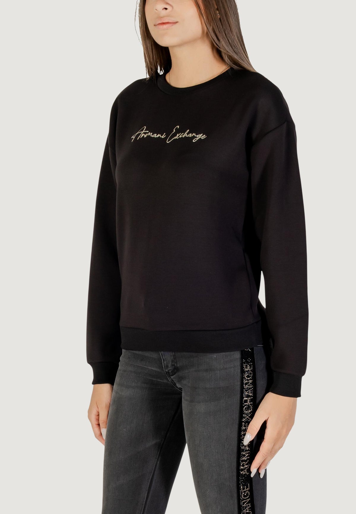 Armani Exchange Sweater met Print en Ronde Hals – Zwart