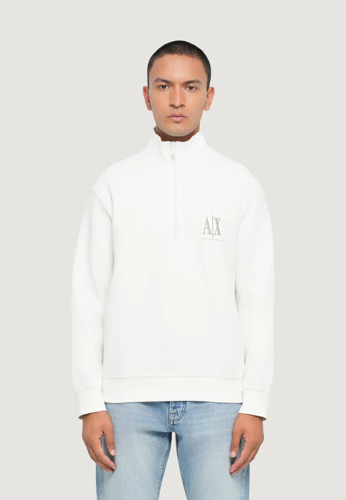 Armani Exchange Sweater met Print en Hoge Hals – Wit