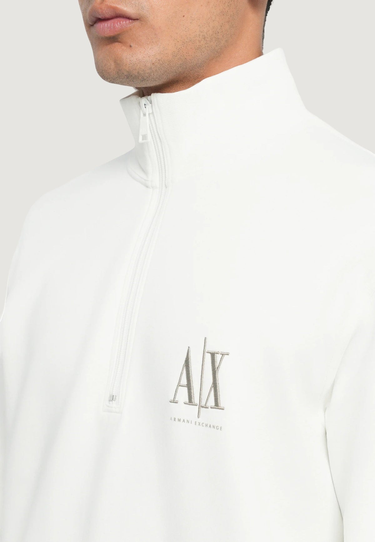 Armani Exchange Sweater met Print en Hoge Hals – Wit