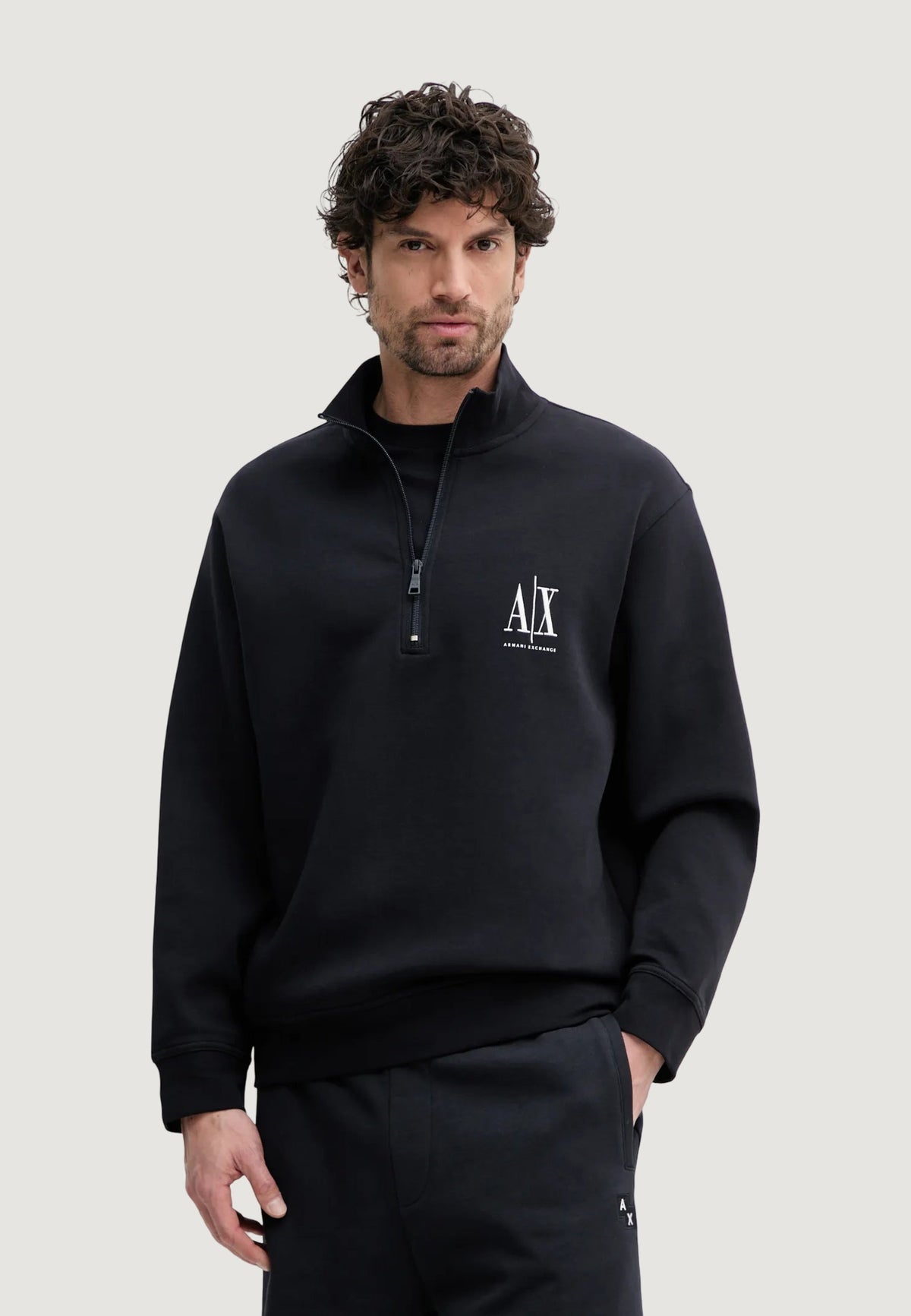 Armani Exchange Sweater met Print en Hoge Hals – Zwart