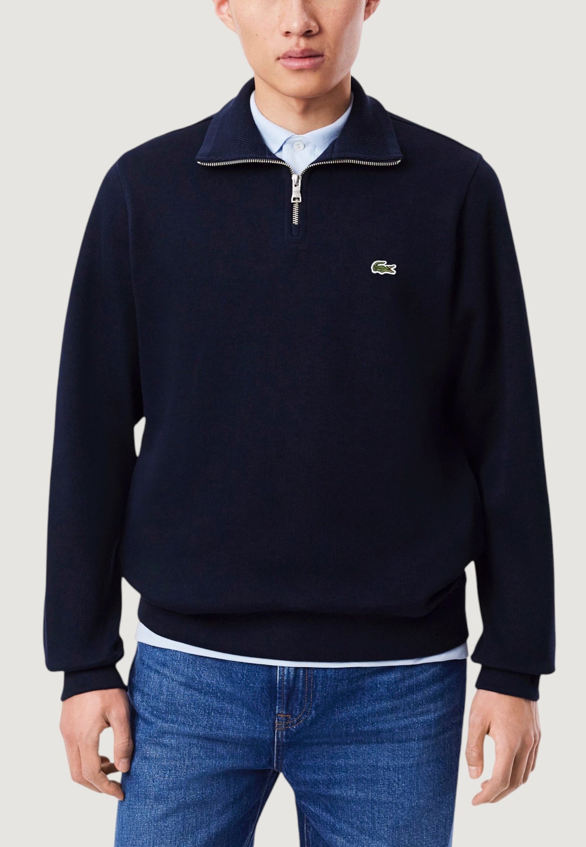 Lacoste Katoenen sweater met halve rits en krokodillenlogo – Marineblauw