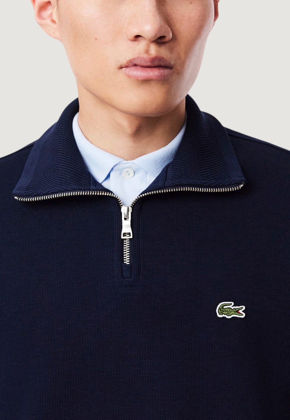 Lacoste Katoenen sweater met halve rits en krokodillenlogo – Marineblauw