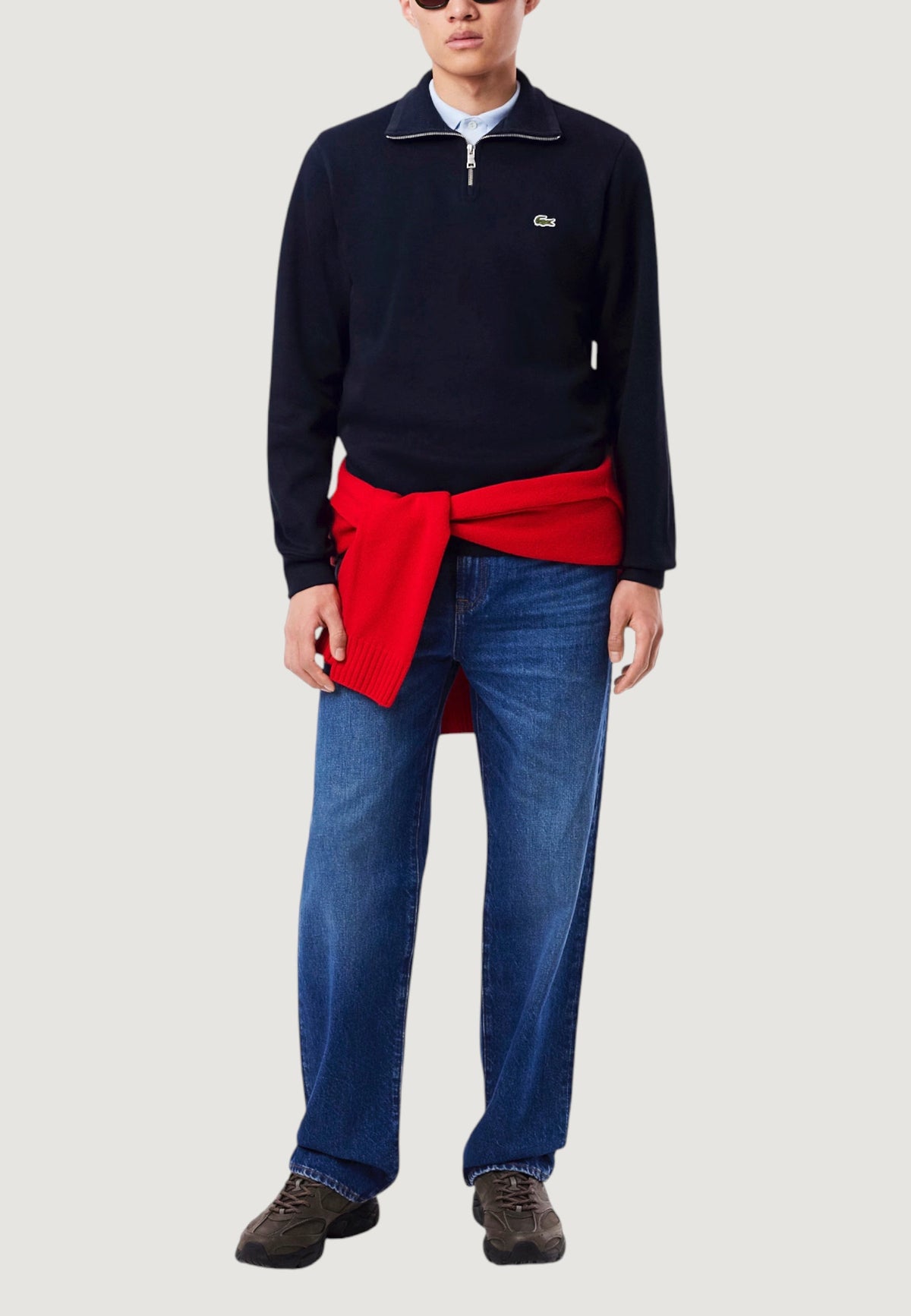 Lacoste Katoenen sweater met halve rits en krokodillenlogo – Marineblauw