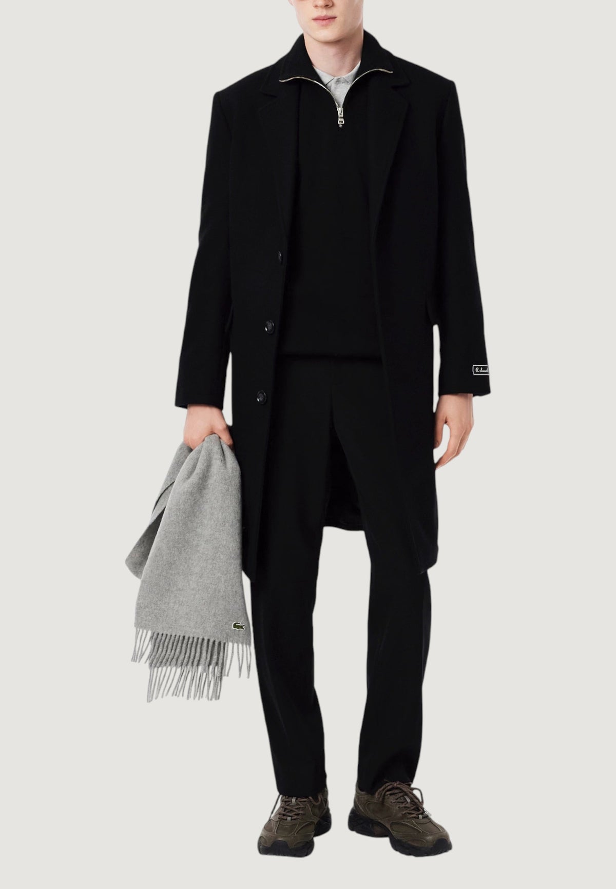 Lacoste Katoenen sweater met halve rits en krokodillenlogo – Zwart