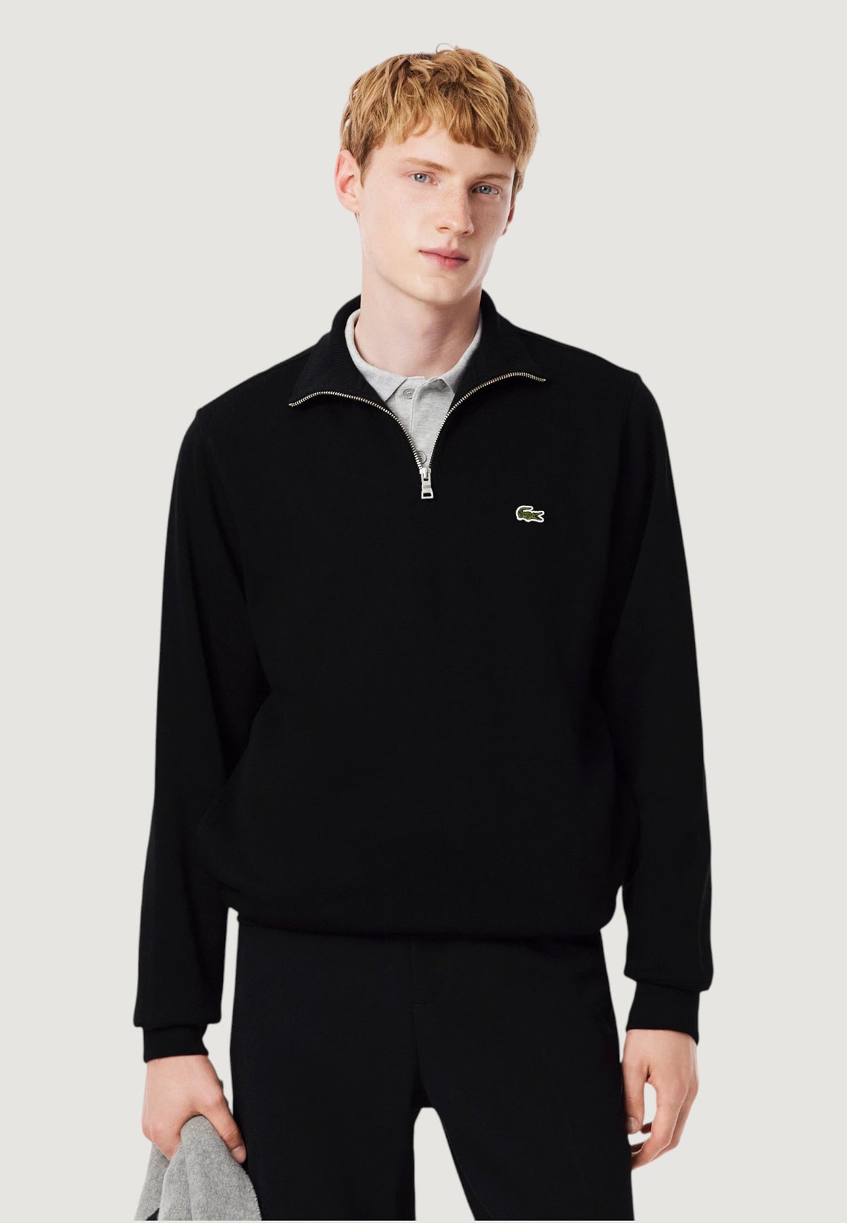 Lacoste Katoenen sweater met halve rits en krokodillenlogo – Zwart