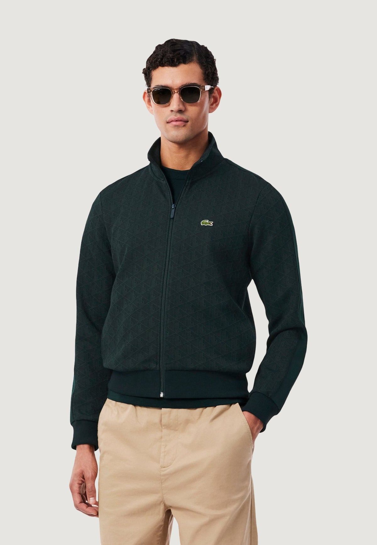 Lacoste Jacquard sweater met rits – Groen