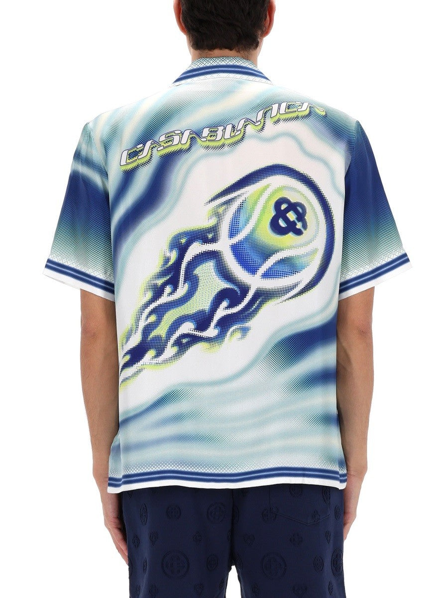 Casablanca Flaming Tennis Ball Overhemd – Blauw / Wit