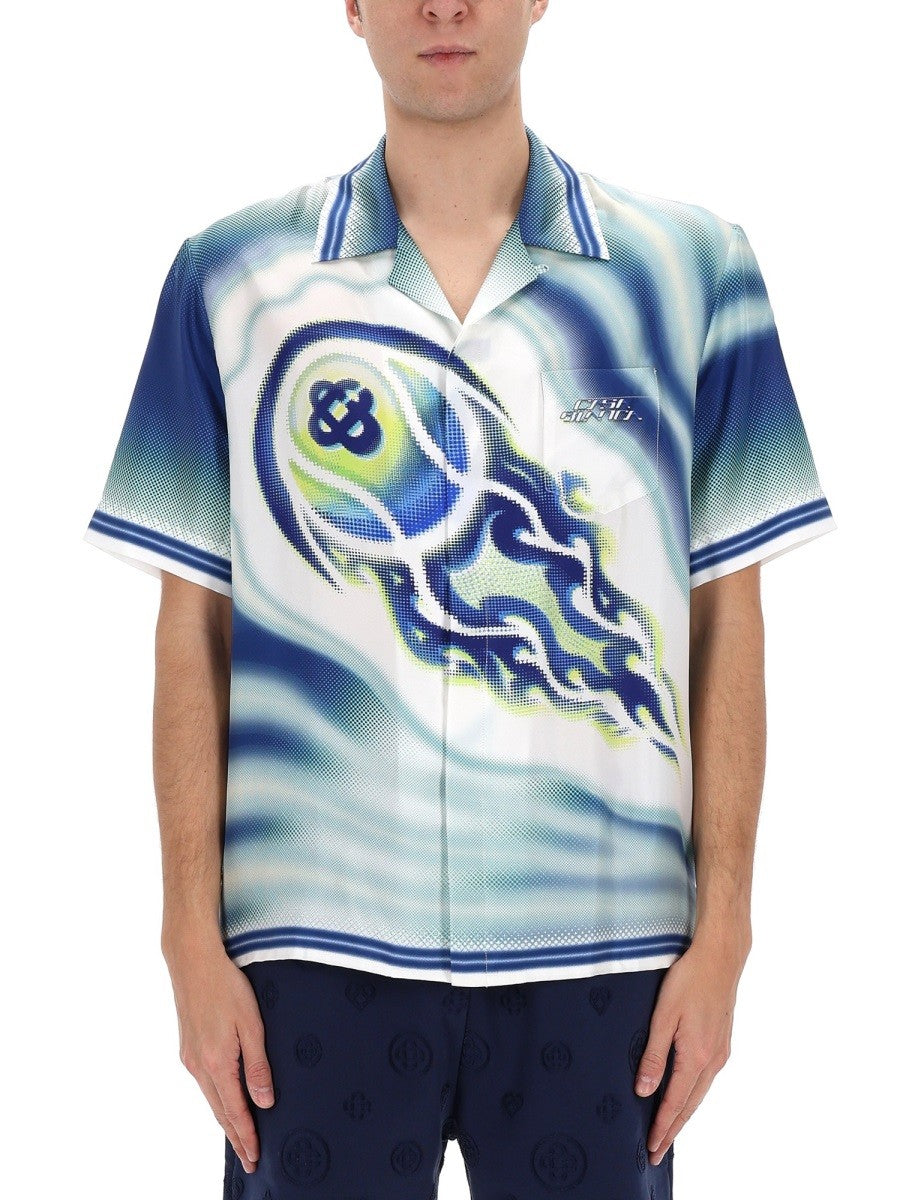 Casablanca Flaming Tennis Ball Overhemd – Blauw / Wit