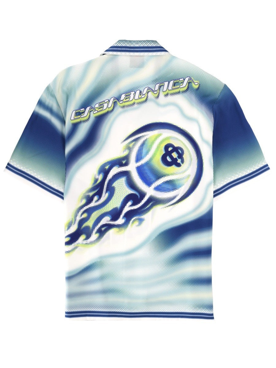 Casablanca Flaming Tennis Ball Overhemd – Blauw / Wit