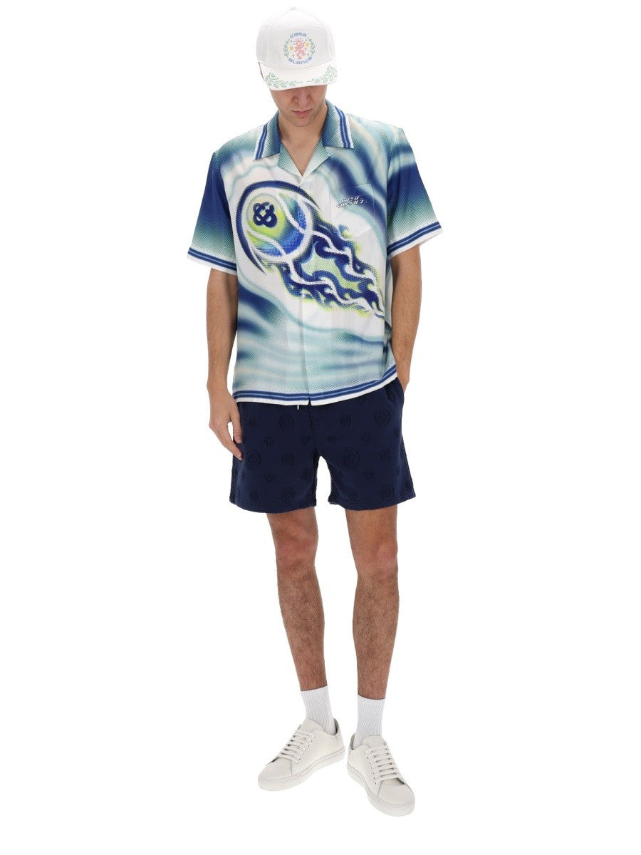 Casablanca Flaming Tennis Ball Overhemd – Blauw / Wit