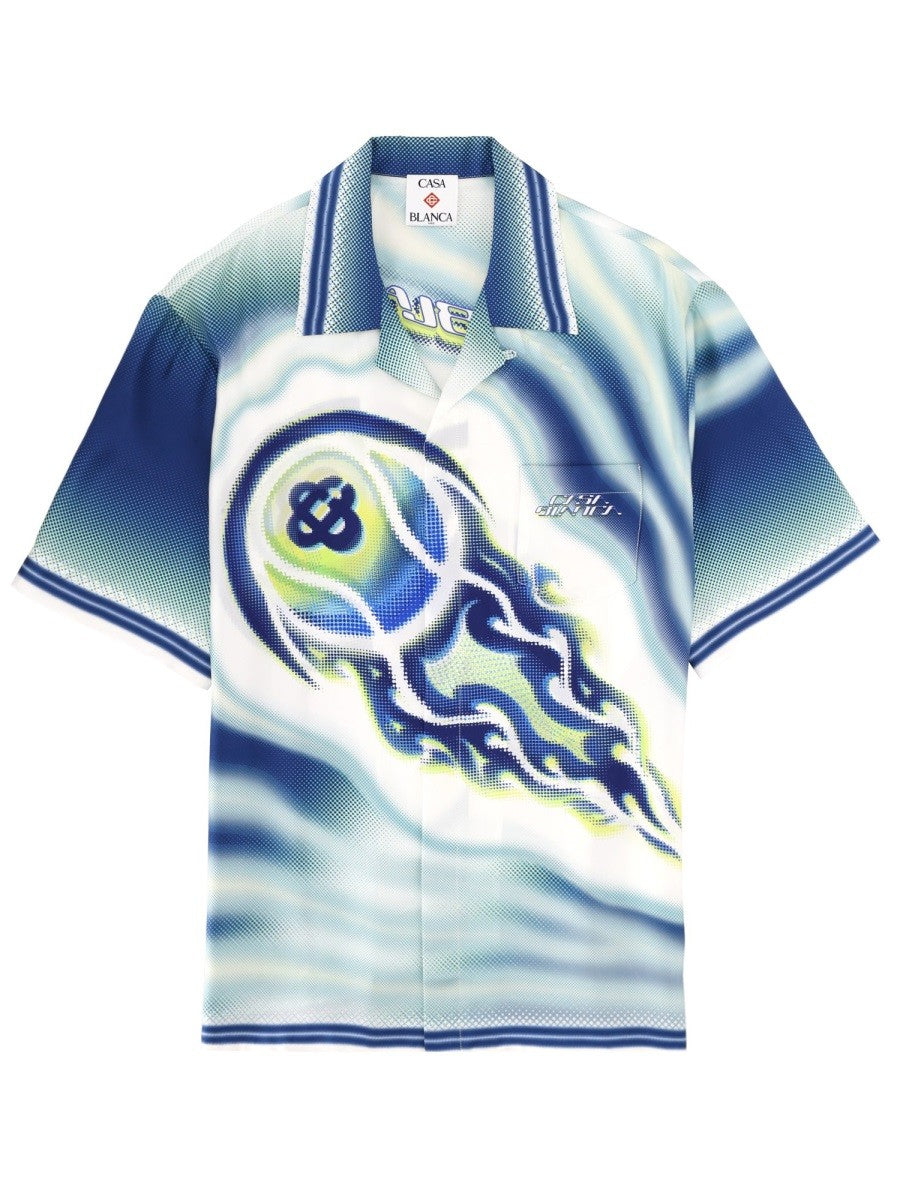 Casablanca Flaming Tennis Ball Overhemd – Blauw / Wit