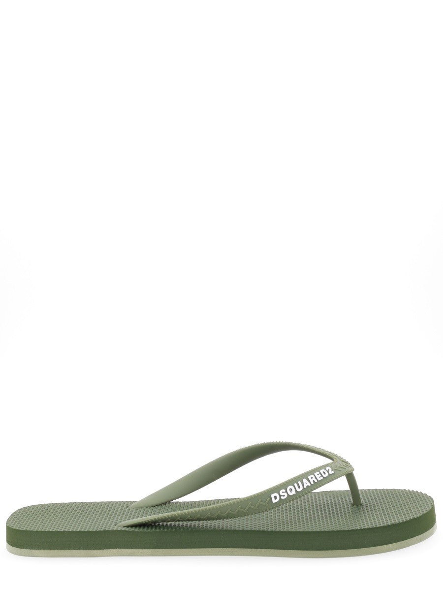 Dsquared2 Rubberen Slippers met logo – Olijfgroen
