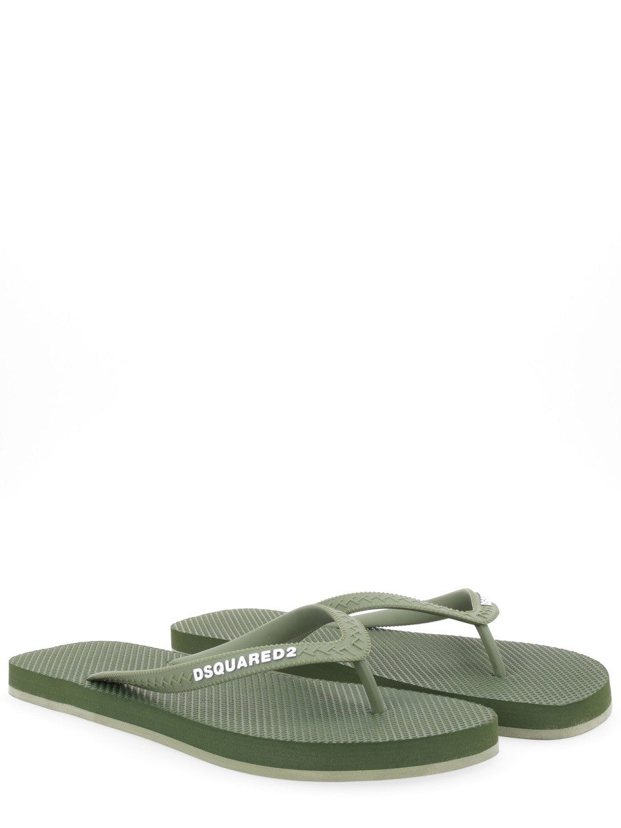 Dsquared2 Rubberen Slippers met logo – Olijfgroen