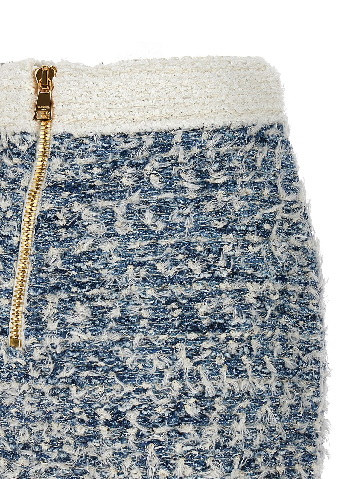 Balmain Fringed Tweed Rok – Lichtblauw
