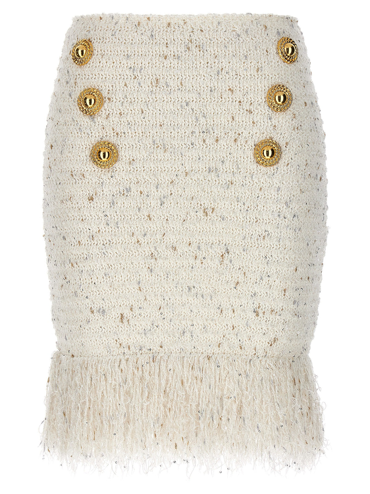 Balmain Fringed Tweed Rok – Wit