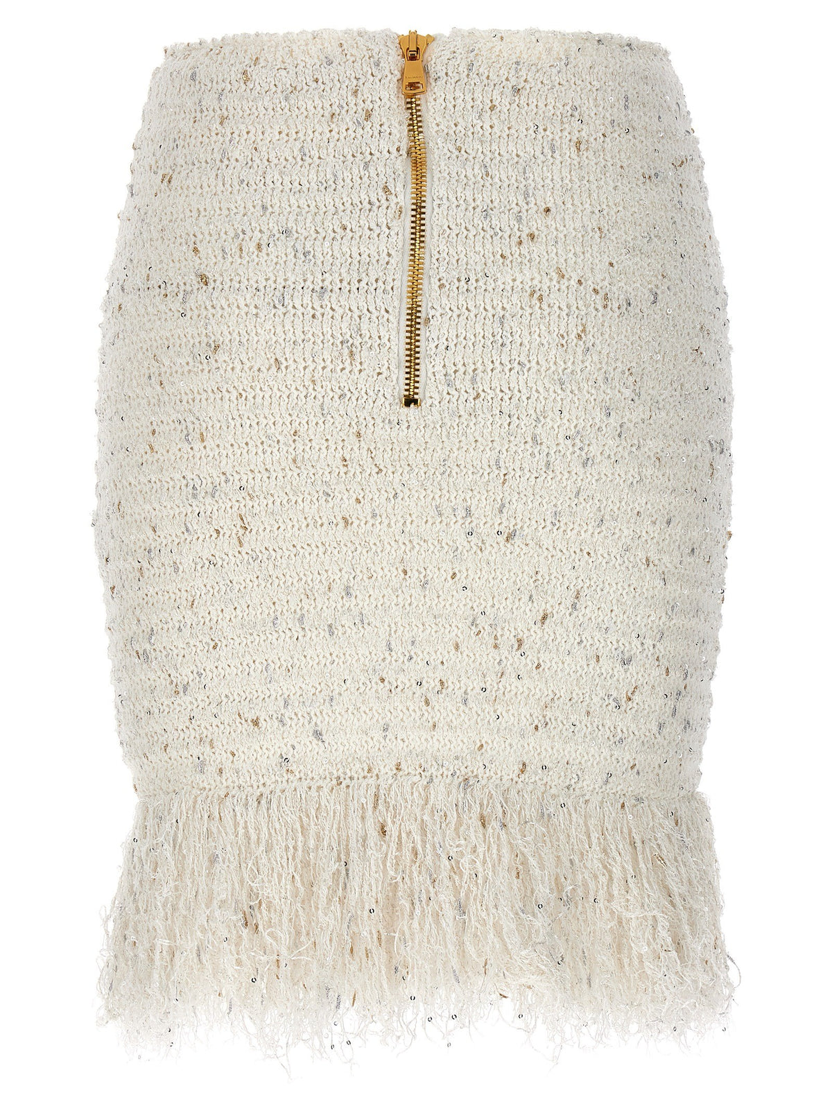 Balmain Fringed Tweed Rok – Wit