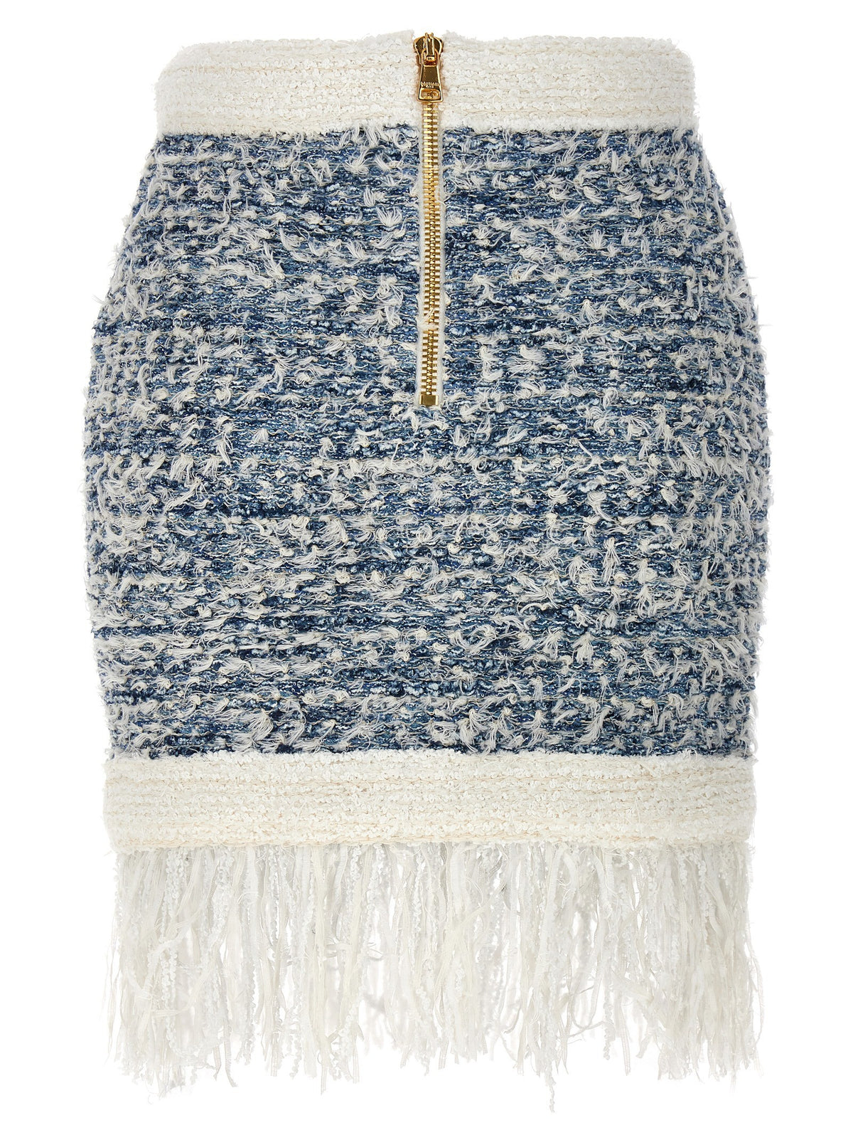 Balmain Fringed Tweed Rok – Lichtblauw