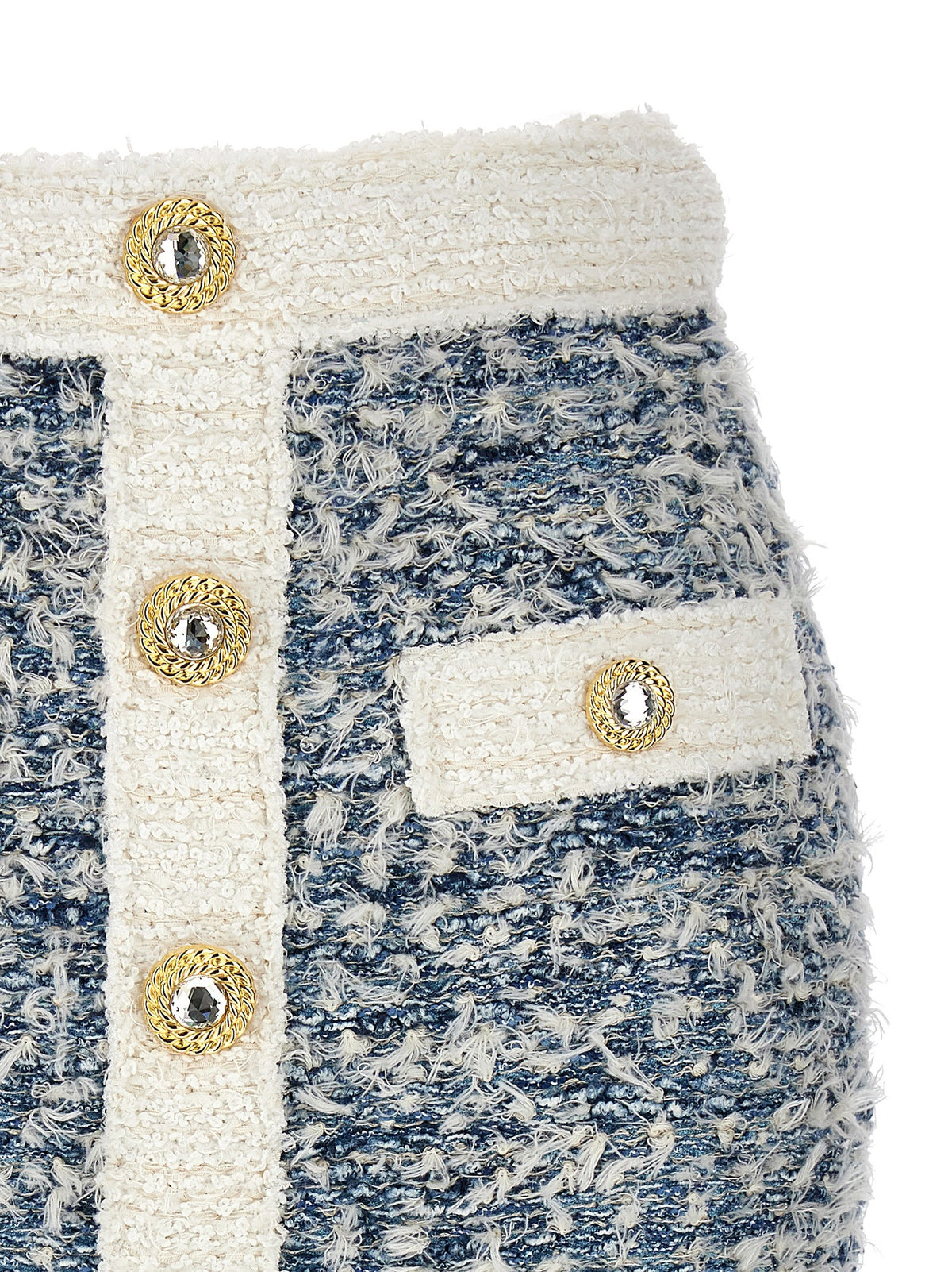 Balmain Fringed Tweed Rok – Lichtblauw