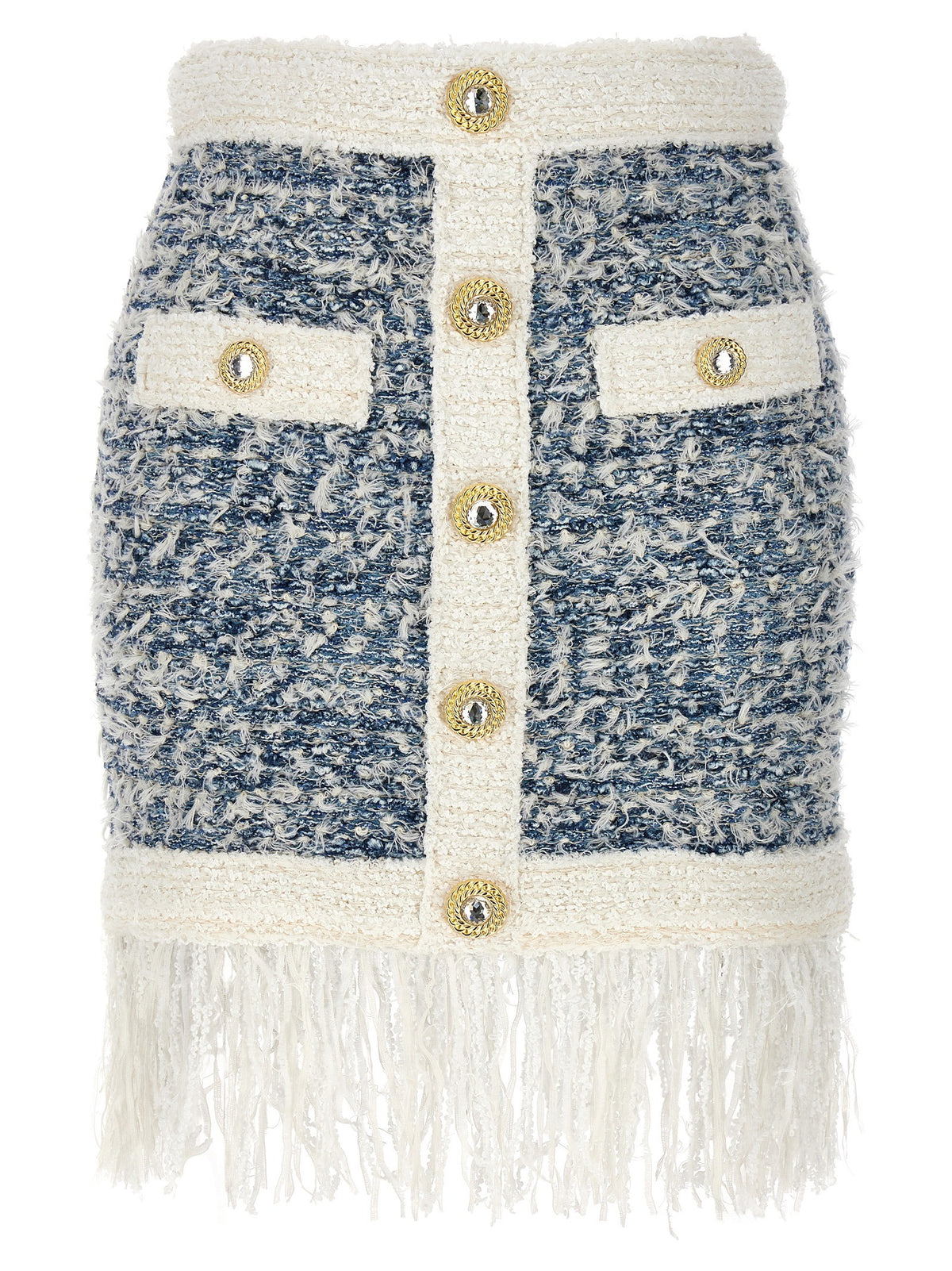 Balmain Fringed Tweed Rok – Lichtblauw