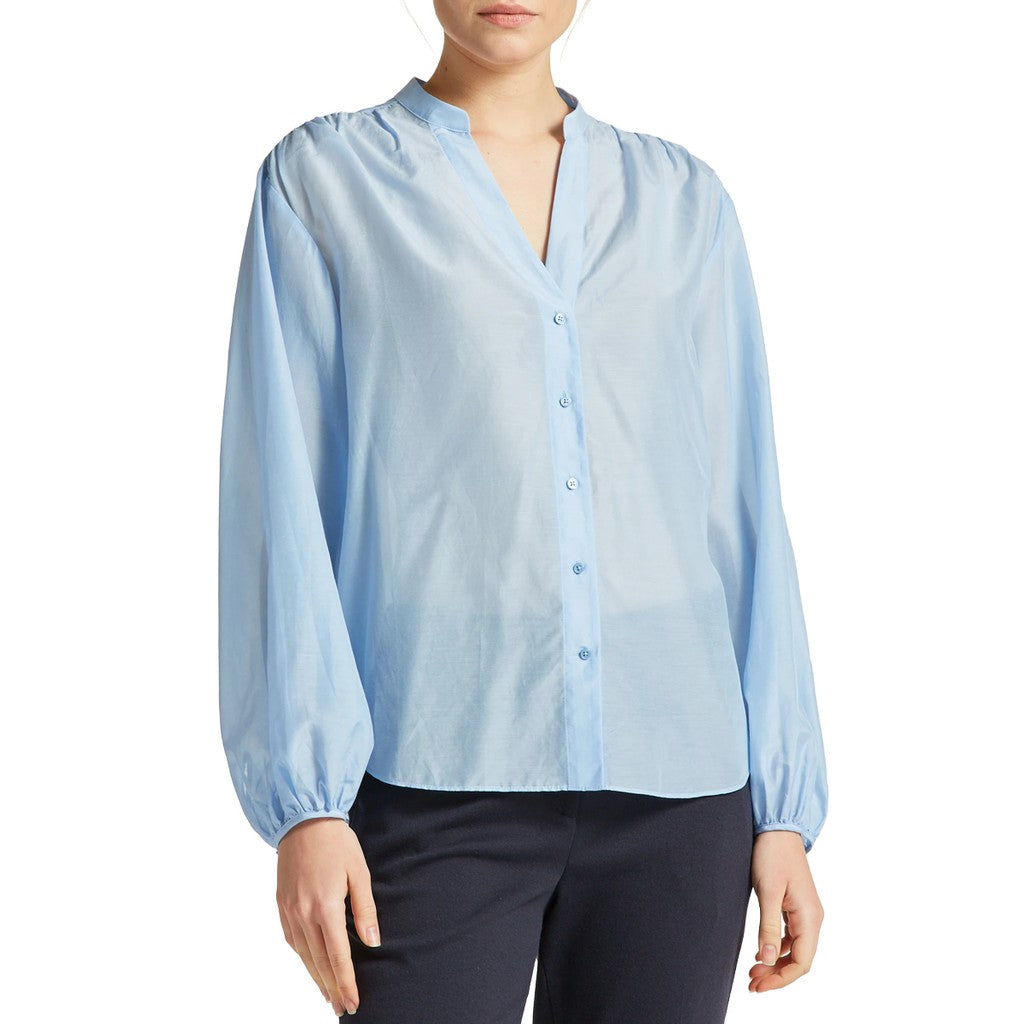 Gant Blouse van katoen en zijde – Lichtblauw