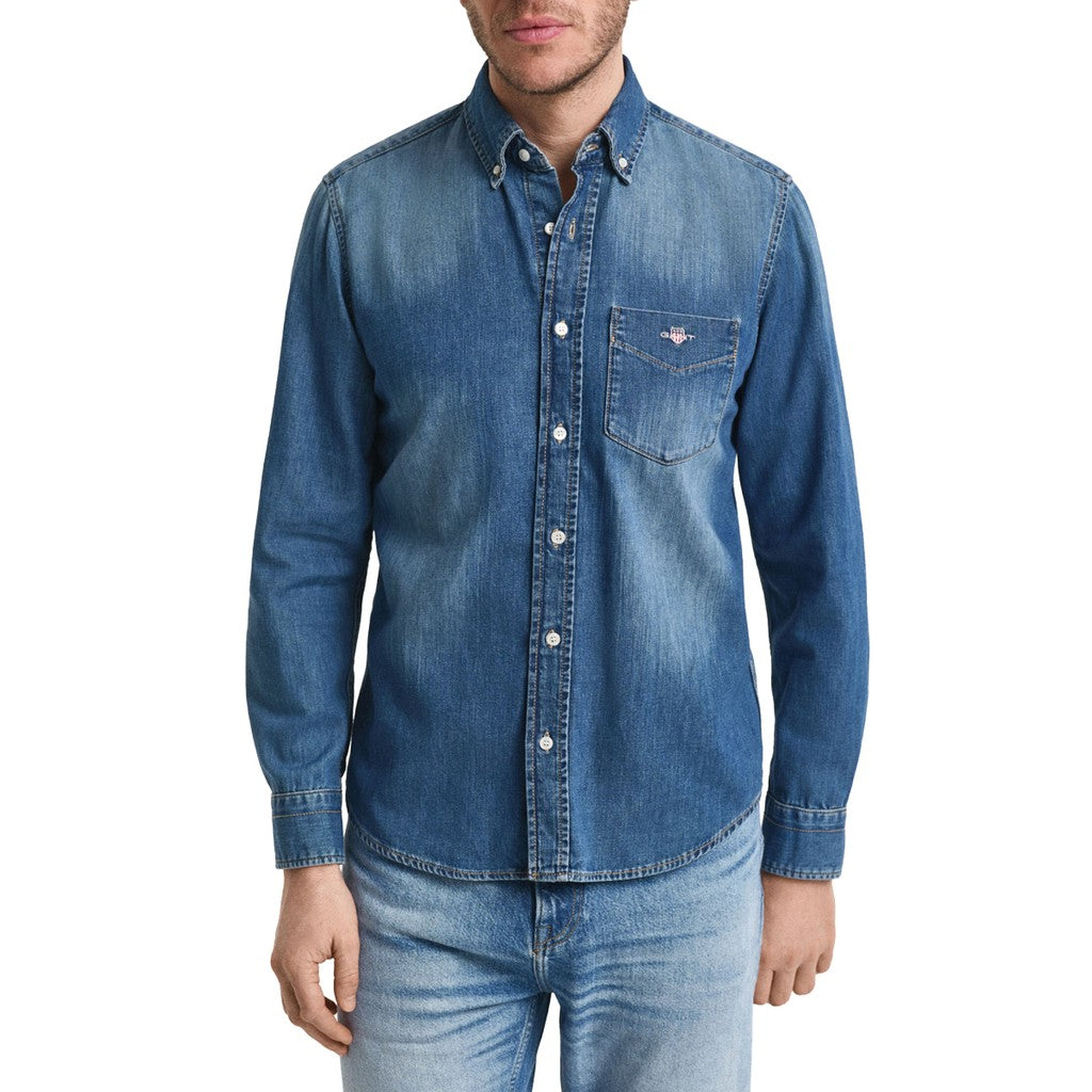 Gant Denim overhemd met logoborduring – Blauw