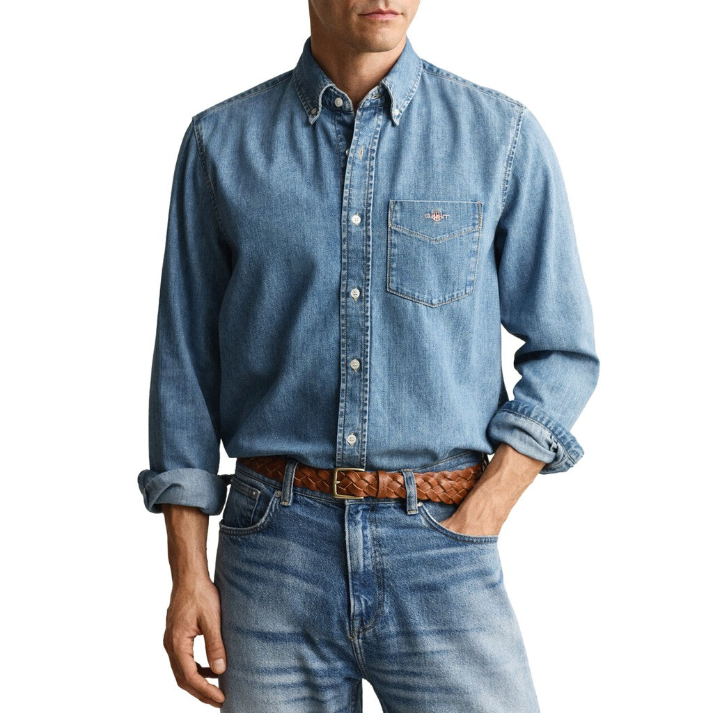 Gant Denim overhemd met logoborduring – Lichtblauw
