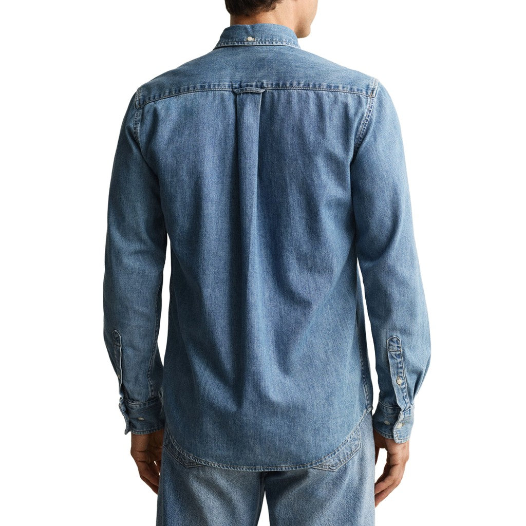 Gant Denim overhemd met logoborduring – Lichtblauw