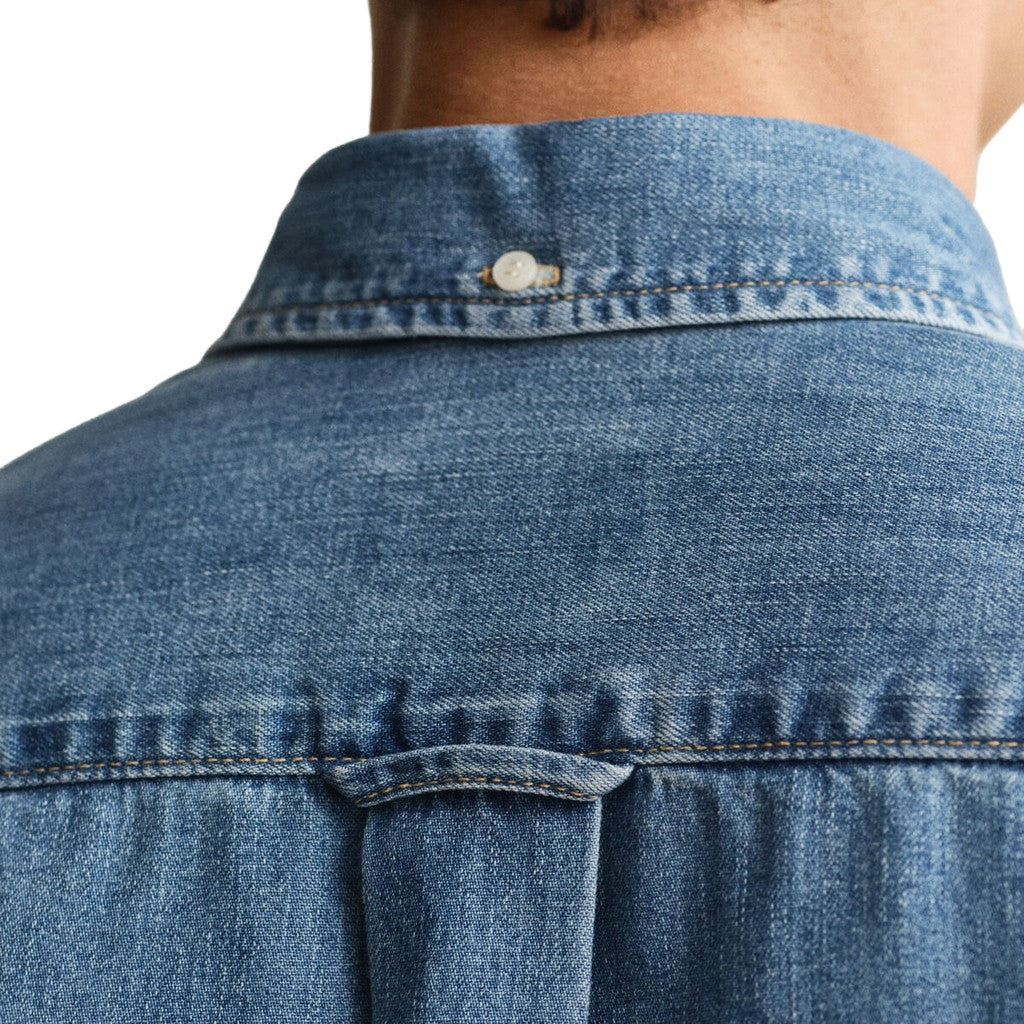 Gant Denim overhemd met logoborduring – Lichtblauw