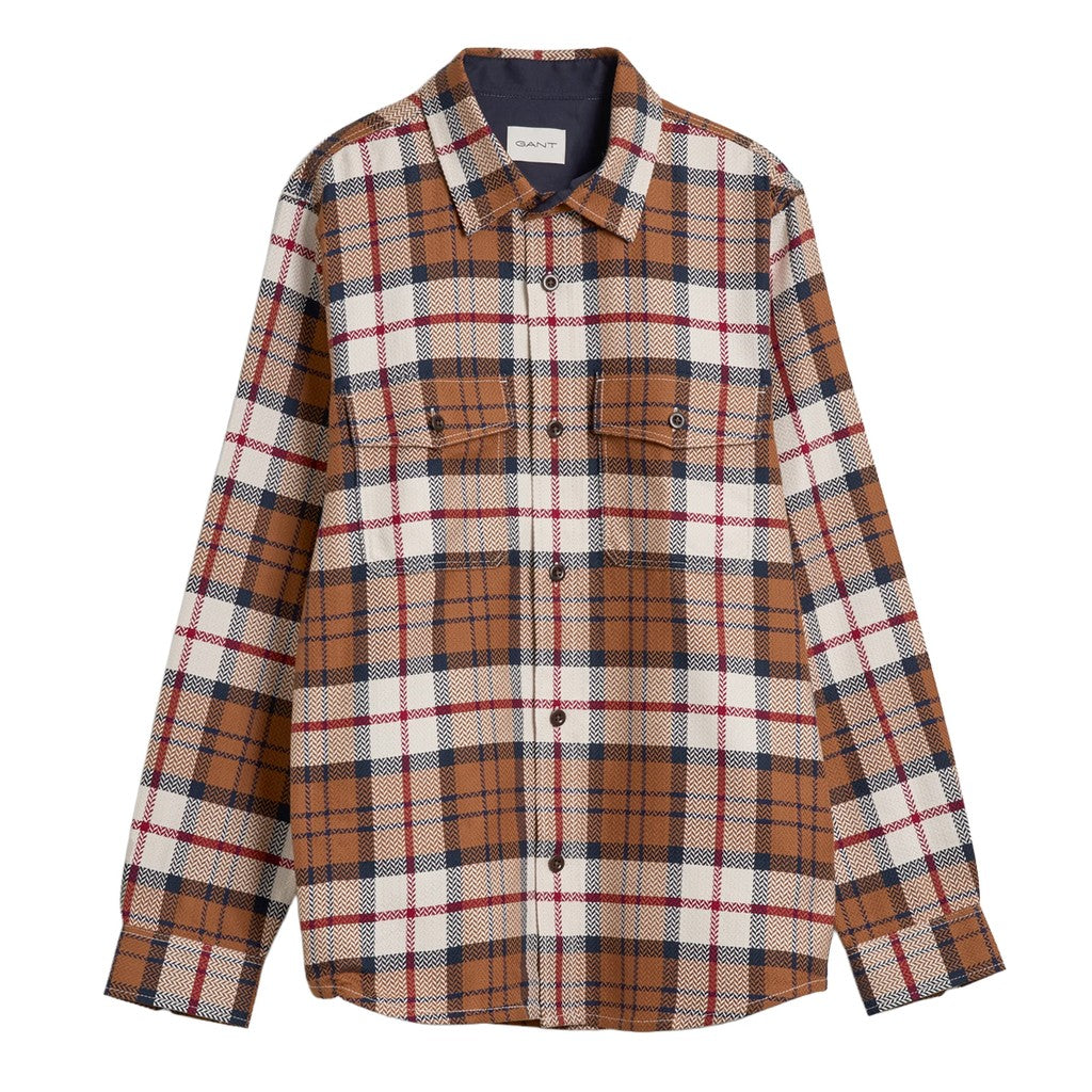 Gant Geruit overhemd Heren – Bruin