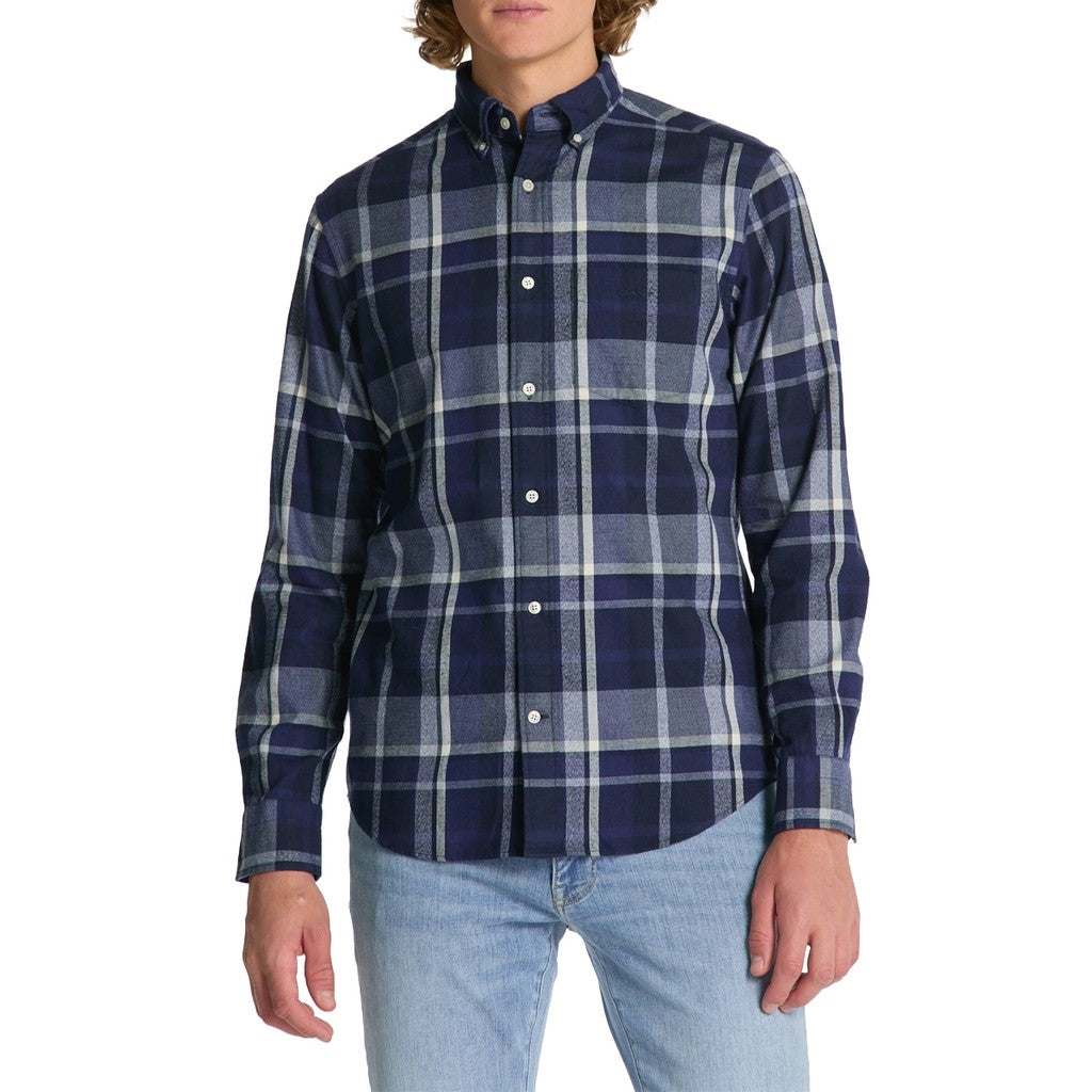 Gant Geruit overhemd Heren – Marineblauw / Wit