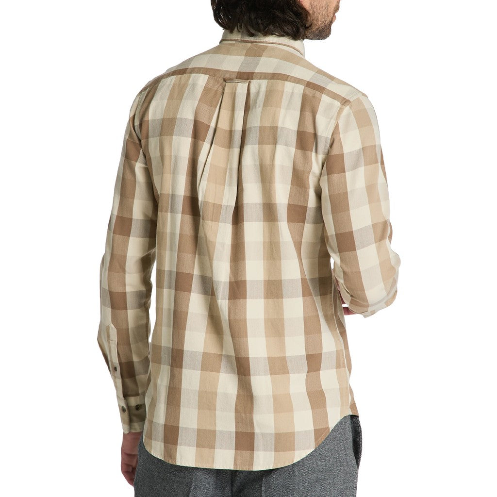 Gant Geruit overhemd met logoborduring – Beige